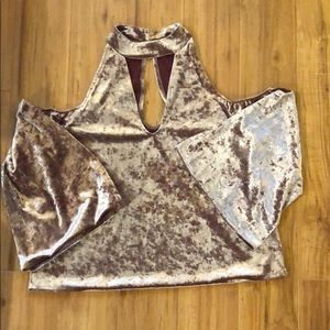 NWOT Crushed Velvet Cold Shoulder Top